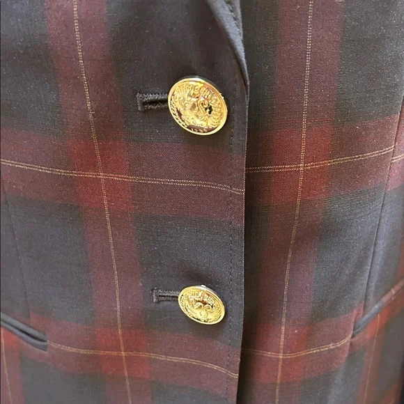 Tommy Hilfiger Women's Navy and Burgundy Plaid Blazer - Picture 3 of 6